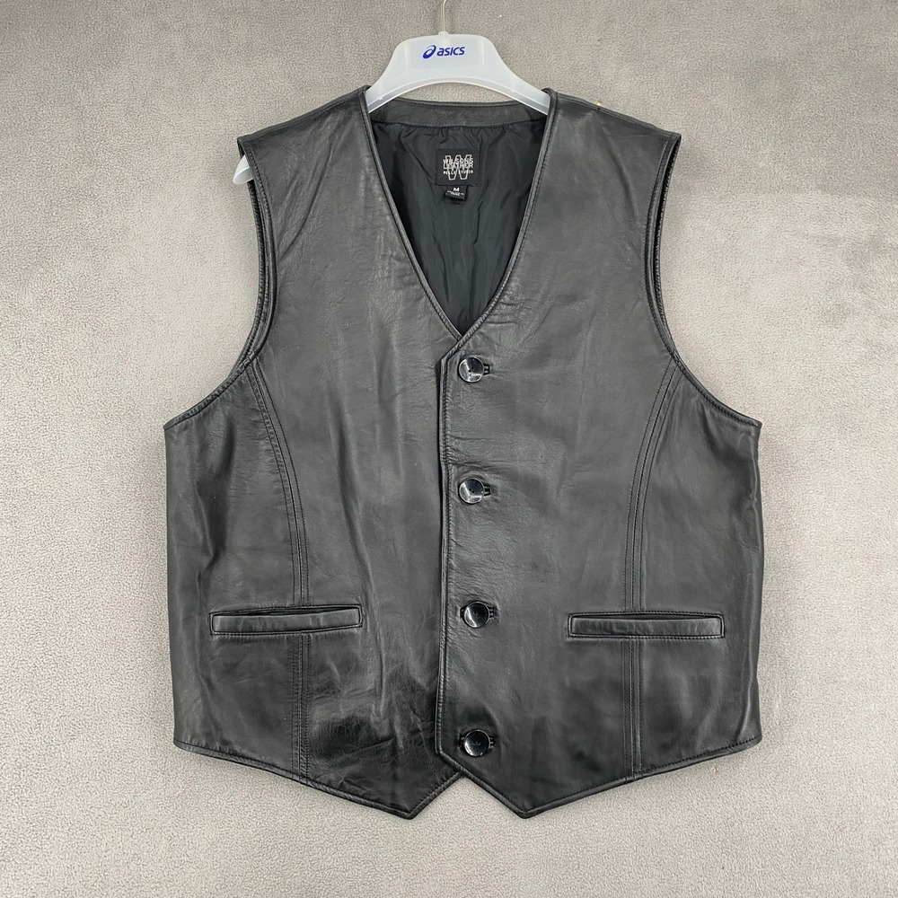 Wilsons Leather Pelle Studio Mens Black Leather Vest Size M 4 Button V-Neck
